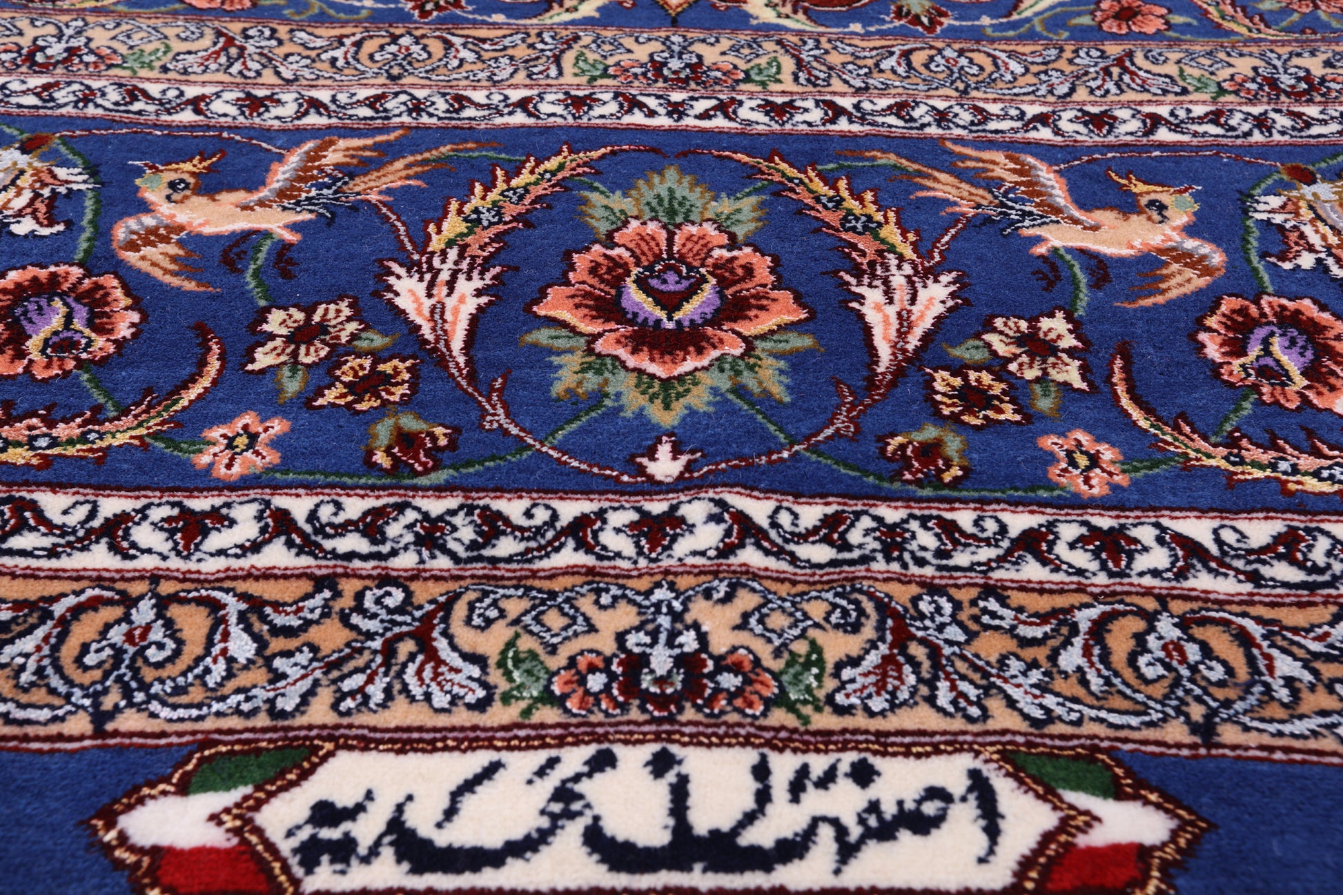 Red Signed Isfahan Authentic Persian Hand Knotted Wool & Silk Area Rug - 5' 3" X 7' 10" - Golden Nile