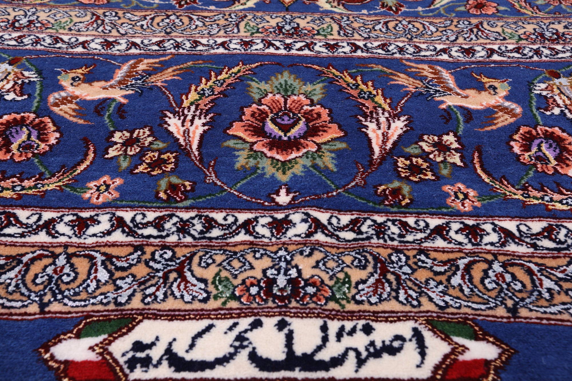 Red Signed Isfahan Authentic Persian Hand Knotted Wool & Silk Area Rug - 5' 3" X 7' 10" - Golden Nile