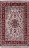 Ivory Signed Isfahan Authentic Persian Hand Knotted Wool & Silk Area Rug - 5' 3" X 8' 0" - Golden Nile