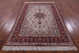 Ivory Signed Isfahan Authentic Persian Hand Knotted Wool & Silk Area Rug - 5' 3" X 8' 0" - Golden Nile