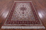 Ivory Signed Isfahan Authentic Persian Hand Knotted Wool & Silk Area Rug - 5' 3" X 8' 0" - Golden Nile