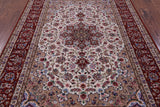 Ivory Signed Isfahan Authentic Persian Hand Knotted Wool & Silk Area Rug - 5' 3" X 8' 0" - Golden Nile