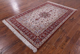 Ivory Signed Isfahan Authentic Persian Hand Knotted Wool & Silk Area Rug - 5' 3" X 8' 0" - Golden Nile