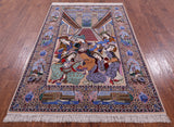 Isfahan Authentic Persian Pictorial Hand Knotted Wool & Silk Area Rug - 4' 10" X 7' 5" - Golden Nile