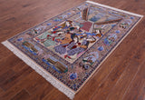 Isfahan Authentic Persian Pictorial Hand Knotted Wool & Silk Area Rug - 4' 10" X 7' 5" - Golden Nile