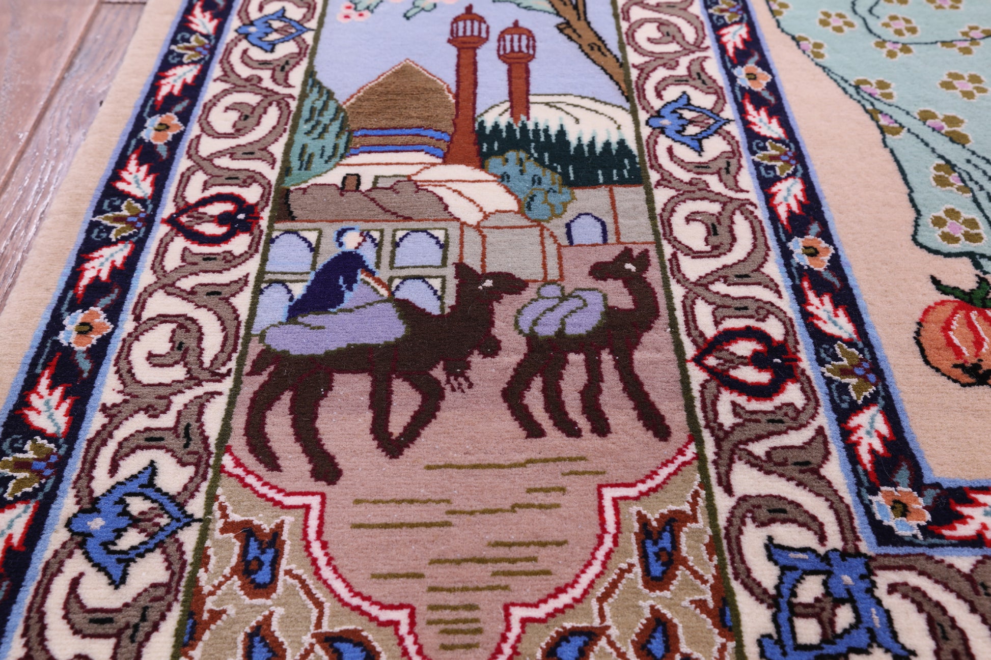 Isfahan Authentic Persian Pictorial Hand Knotted Wool & Silk Area Rug - 4' 10" X 7' 5" - Golden Nile