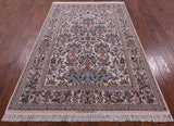 Ivory Isfahan Authentic Persian Hand Knotted Wool & Silk Area Rug - 5' 3" X 8' 0" - Golden Nile