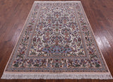 Ivory Isfahan Authentic Persian Hand Knotted Wool & Silk Area Rug - 5' 3" X 8' 0" - Golden Nile