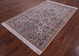 Ivory Isfahan Authentic Persian Hand Knotted Wool & Silk Area Rug - 5' 3" X 8' 0" - Golden Nile