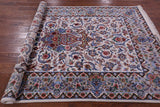 Ivory Signed Isfahan Authentic Persian Hand Knotted Wool & Silk Area Rug - 5' 1" X 7' 10" - Golden Nile