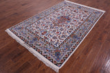 Ivory Signed Isfahan Authentic Persian Hand Knotted Wool & Silk Area Rug - 5' 1" X 7' 10" - Golden Nile