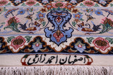 Ivory Signed Isfahan Authentic Persian Hand Knotted Wool & Silk Area Rug - 5' 1" X 7' 10" - Golden Nile