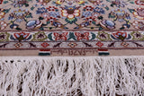 Ivory Signed Isfahan Authentic Persian Hand Knotted Wool & Silk Area Rug - 4' 11" X 8' 1" - Golden Nile