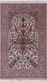 Ivory Signed Isfahan Authentic Persian Hand Knotted Wool & Silk Area Rug - 4' 11" X 8' 1" - Golden Nile