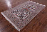 Ivory Signed Isfahan Authentic Persian Hand Knotted Wool & Silk Area Rug - 4' 11" X 8' 1" - Golden Nile