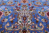 Blue Signed Isfahan Authentic Persian Hand Knotted Wool & Silk Area Rug - 4' 11" X 7' 7" - Golden Nile