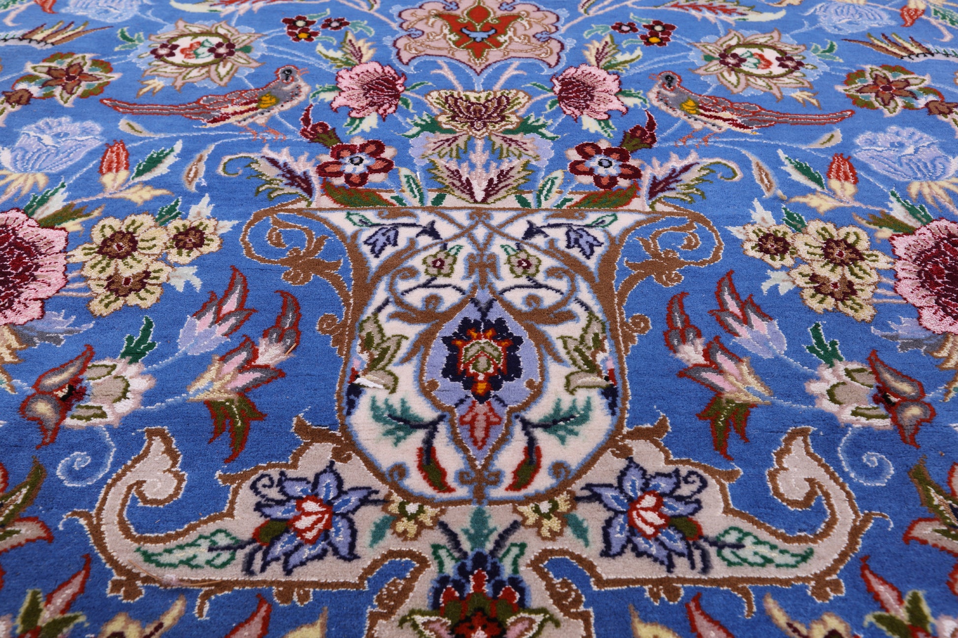 Blue Signed Isfahan Authentic Persian Hand Knotted Wool & Silk Area Rug - 4' 11" X 7' 7" - Golden Nile