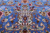 Blue Signed Isfahan Authentic Persian Hand Knotted Wool & Silk Area Rug - 4' 11" X 7' 7" - Golden Nile