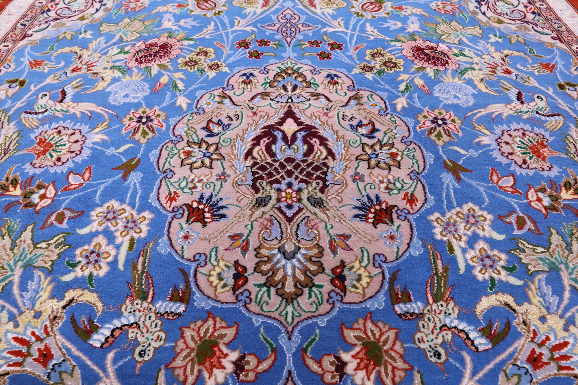 Blue Signed Isfahan Authentic Persian Hand Knotted Wool & Silk Area Rug - 4' 11" X 7' 7" - Golden Nile