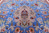 Blue Signed Isfahan Authentic Persian Hand Knotted Wool & Silk Area Rug - 4' 11" X 7' 7" - Golden Nile