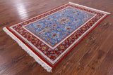 Blue Signed Isfahan Authentic Persian Hand Knotted Wool & Silk Area Rug - 4' 11" X 7' 7" - Golden Nile