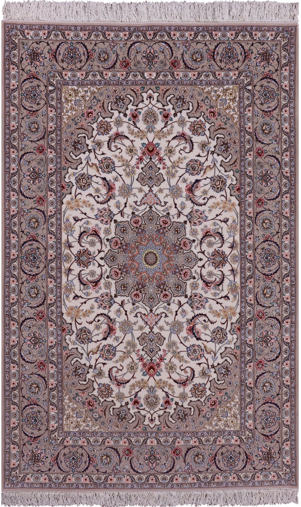 Ivory Isfahan Authentic Persian Hand Knotted Wool & Silk Area Rug - 5' 0" X 7' 10" - Golden Nile