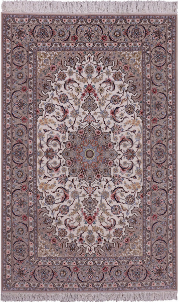 Ivory Isfahan Authentic Persian Hand Knotted Wool & Silk Area Rug - 5' 0" X 7' 10" - Golden Nile