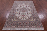 Ivory Isfahan Authentic Persian Hand Knotted Wool & Silk Area Rug - 5' 0" X 7' 10" - Golden Nile