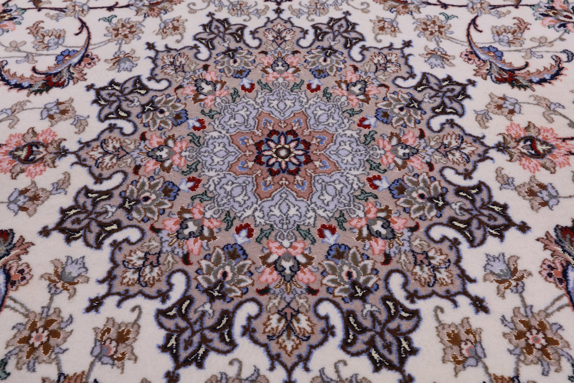 Ivory Signed Isfahan Authentic Persian Hand Knotted Wool & Silk Area Rug - 5' 1" X 8' 0" - Golden Nile
