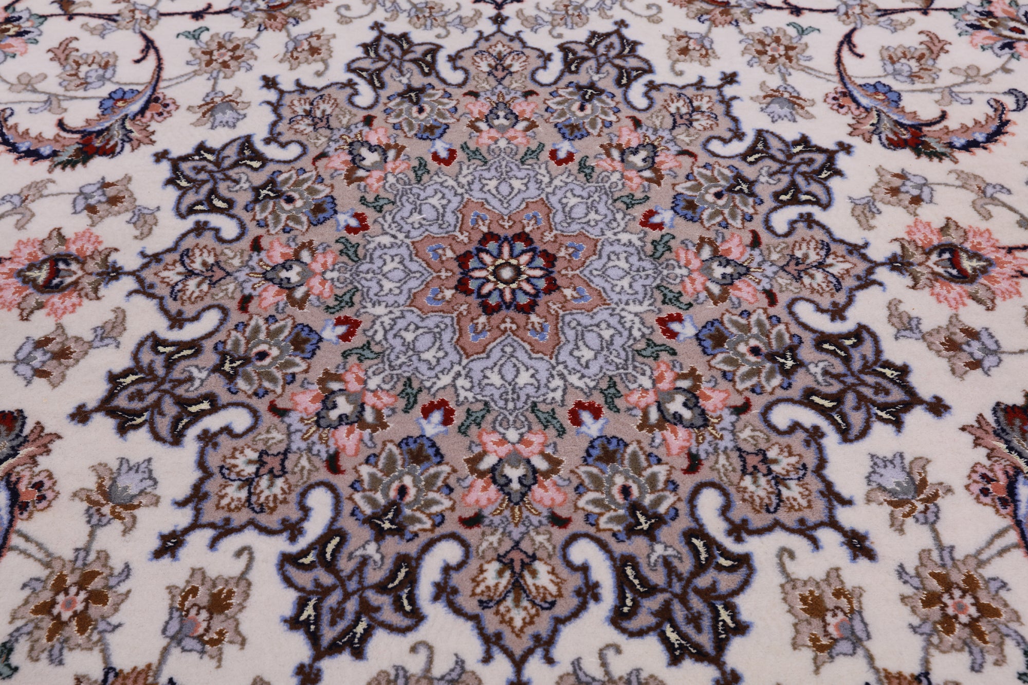 Ivory Signed Isfahan Authentic Persian Hand Knotted Wool & Silk Area Rug - 5' 1" X 8' 0" - Golden Nile