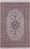Ivory Signed Isfahan Authentic Persian Hand Knotted Wool & Silk Area Rug - 5' 1" X 8' 0" - Golden Nile