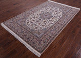 Ivory Signed Isfahan Authentic Persian Hand Knotted Wool & Silk Area Rug - 5' 1" X 8' 0" - Golden Nile