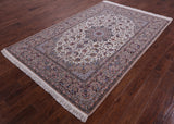 Ivory Signed Isfahan Authentic Persian Hand Knotted Wool & Silk Area Rug - 5' 1" X 8' 0" - Golden Nile