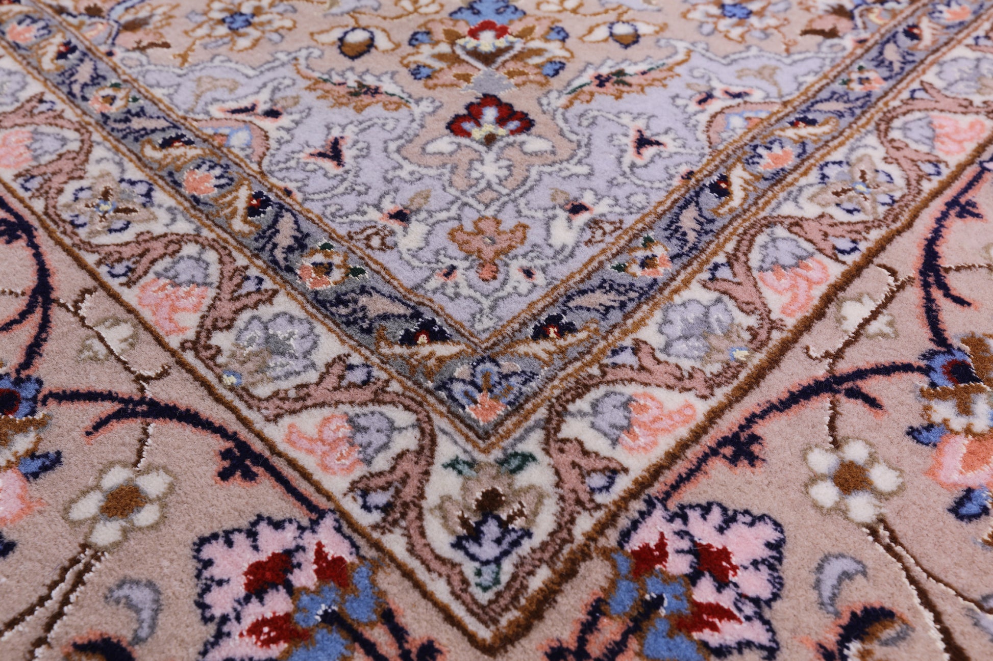 Ivory Signed Isfahan Authentic Persian Hand Knotted Wool & Silk Area Rug - 5' 1" X 8' 0" - Golden Nile
