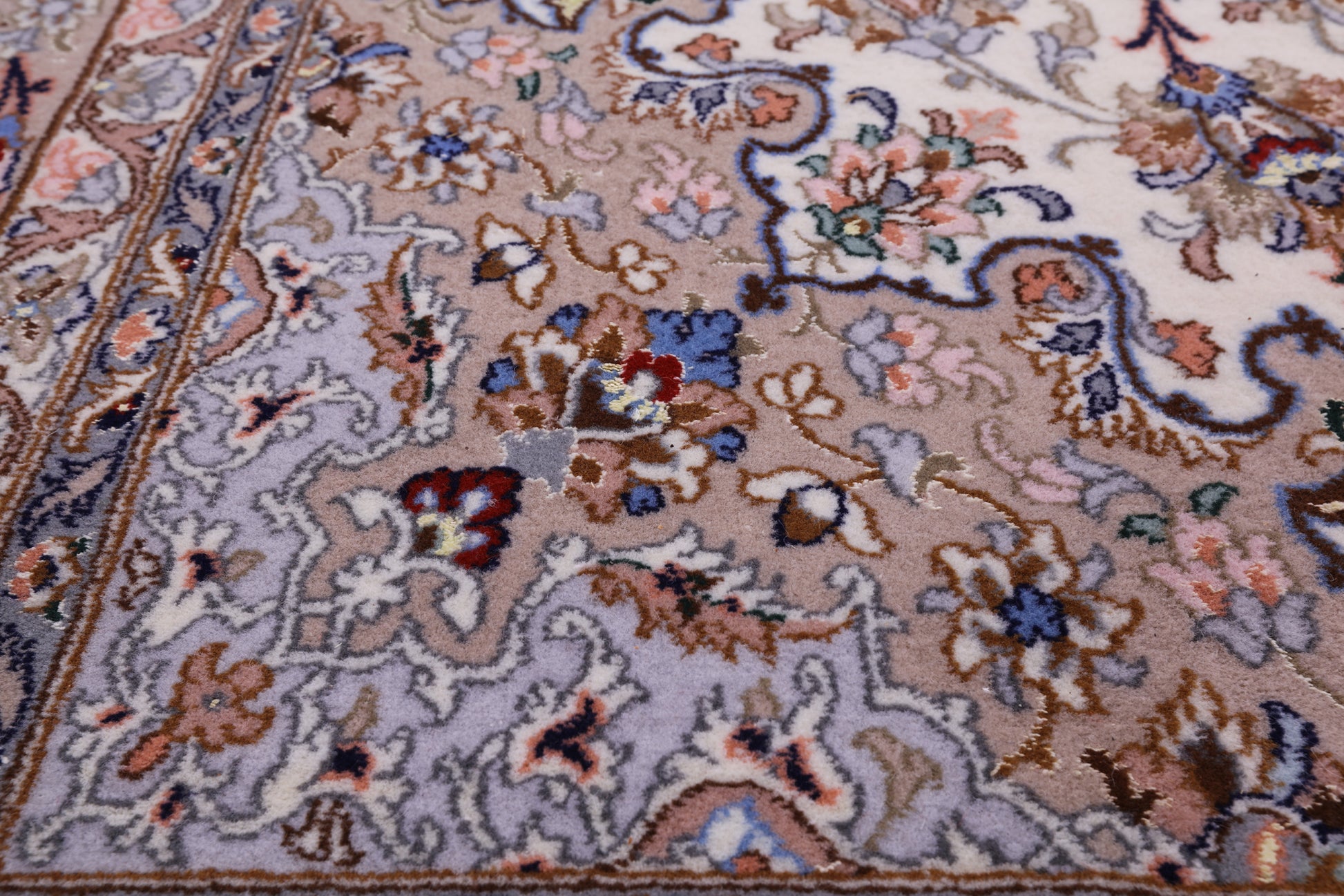 Ivory Signed Isfahan Authentic Persian Hand Knotted Wool & Silk Area Rug - 5' 1" X 8' 0" - Golden Nile
