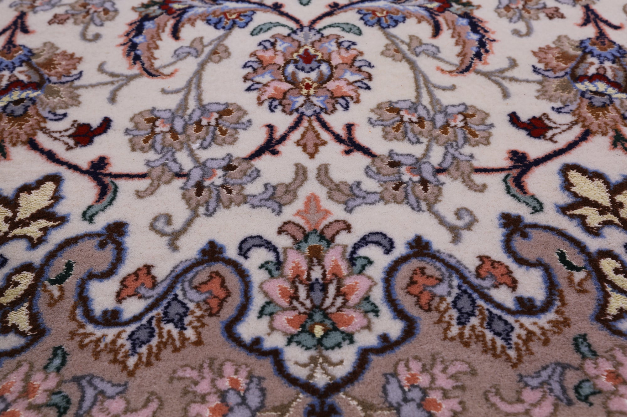 Ivory Signed Isfahan Authentic Persian Hand Knotted Wool & Silk Area Rug - 5' 1" X 8' 0" - Golden Nile