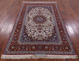 Signed Isfahan Persian Hand Knotted Wool & Silk Area Rug - 5' 2" X 7" 11" - Golden Nile