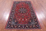 Red Fine Sarouk Persian Hand Knotted Area Rug - 4' 2" X 6' 10" - Golden Nile