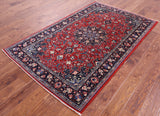 Red Fine Sarouk Persian Hand Knotted Area Rug - 4' 2" X 6' 10" - Golden Nile