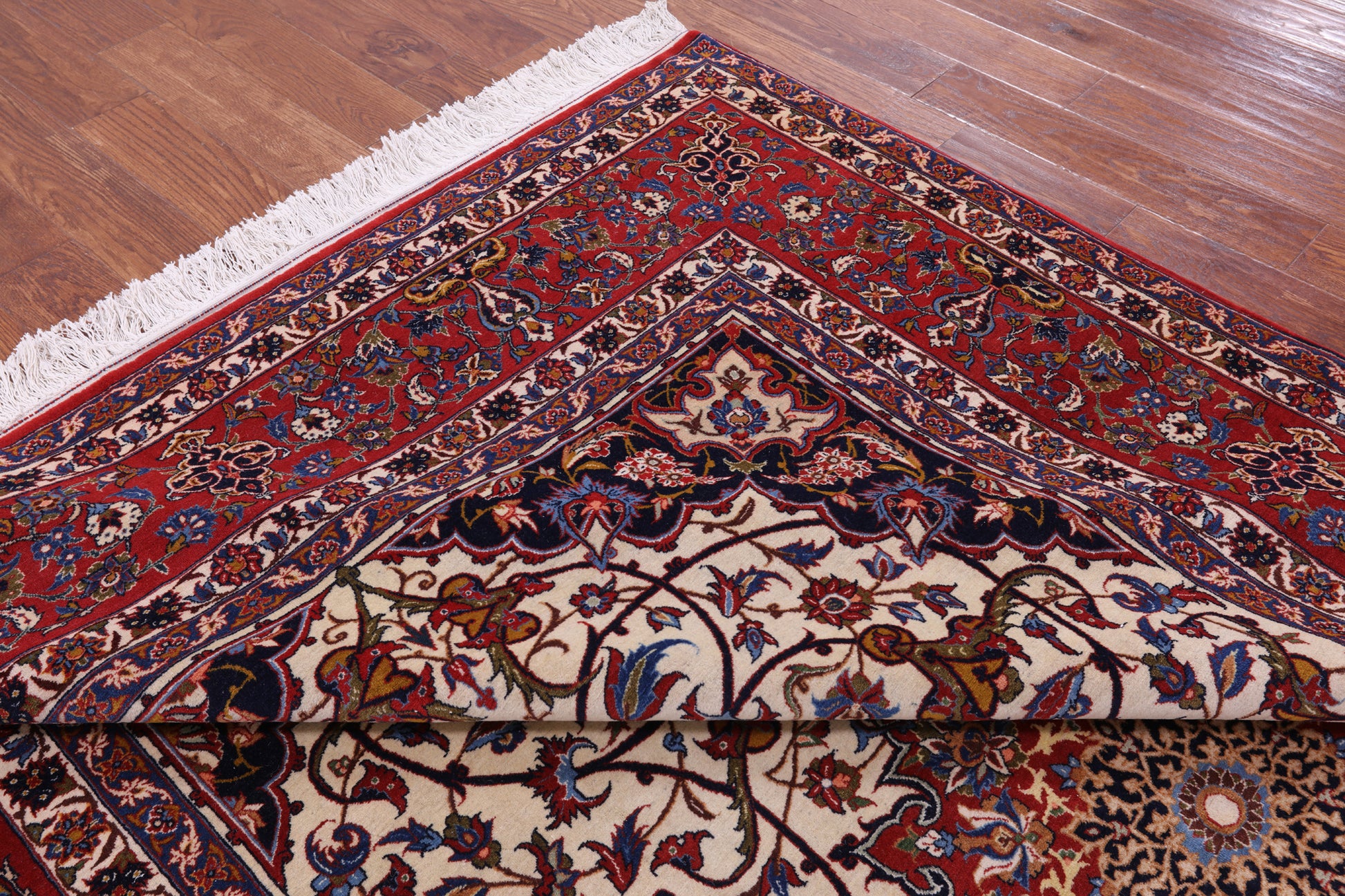 Ivory Antique Isfahan Persian Hand Knotted Area Rug - 7' 1" X 10' 6" - Golden Nile