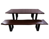 Solid Wood 3 Piece Dining Set With Metal Legs - Table And Two Bench - Golden Nile
