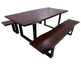 Solid Wood 3 Piece Dining Set With Metal Legs - Table And Two Bench - Golden Nile