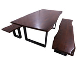 Solid Wood 3 Piece Dining Set With Metal Legs - Table And Two Bench - Golden Nile
