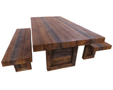 Solid Wood 3 Piece Dining Set With Texture - Table And Two Bench - Golden Nile