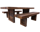 Solid Wood 3 Piece Dining Set With Texture - Table And Two Bench - Golden Nile