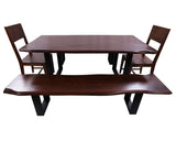 Solid Wood 5 Piece Dining Set With Metal Legs - Table, Two Bench and Two Chairs - Golden Nile
