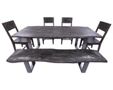 Grey Solid Wood 6 Piece Dining Set With Metal Legs - Table, Bench and Four Chairs - Golden Nile