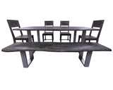 Grey Solid Wood 6 Piece Dining Set With Metal Legs - Table, Bench and Four Chairs - Golden Nile