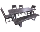 Grey Solid Wood 6 Piece Dining Set With Metal Legs - Table, Bench and Four Chairs - Golden Nile
