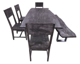 Grey Solid Wood 6 Piece Dining Set With Metal Legs - Table, Bench and Four Chairs - Golden Nile